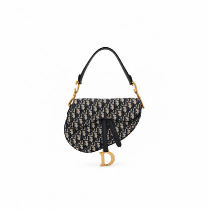 Dior Oblique Canvas Saddle Bag Navy Beige GHW