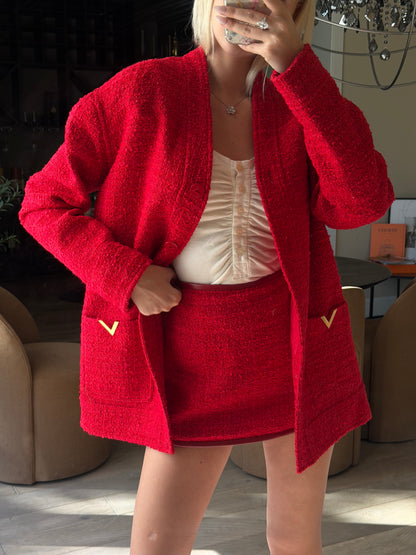 Valentino SS24 Chinese New Year Rosso Tweed Jacket, Skirt & Shorts Set