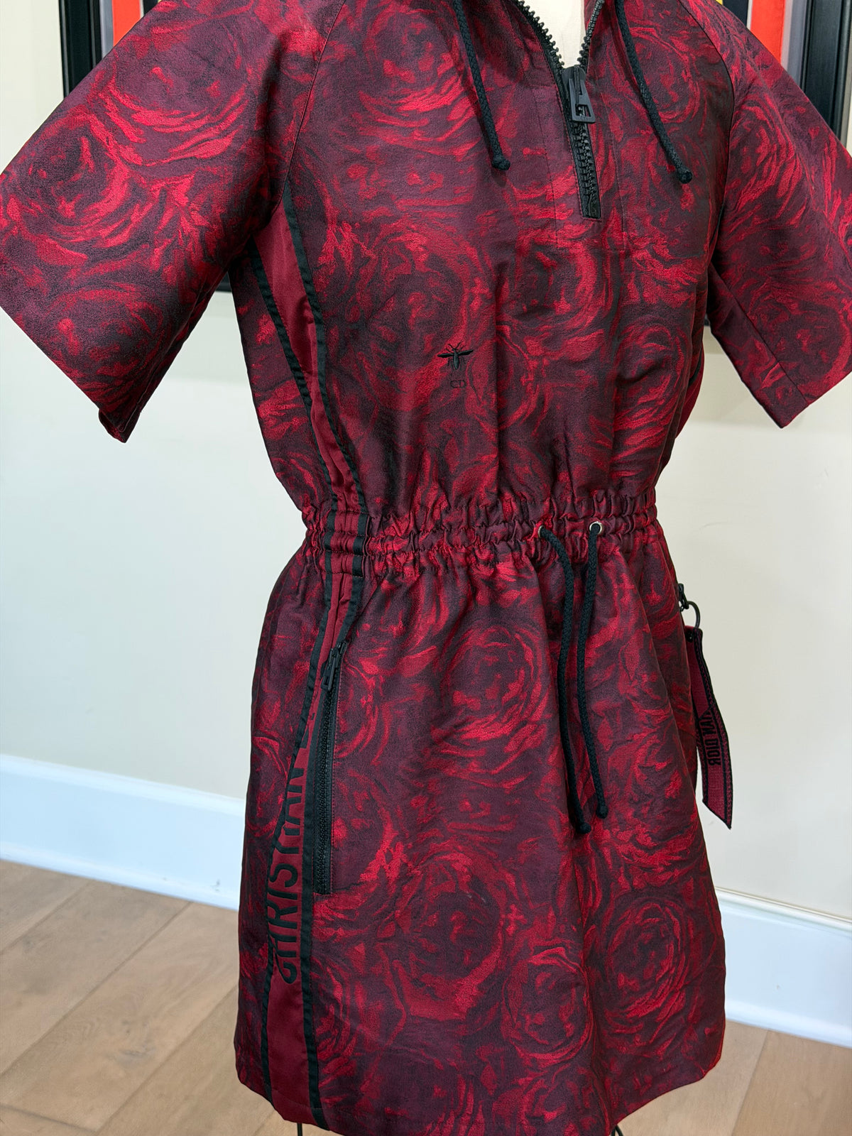 Dior Contrast Rose Print Bee Embroidered Dress