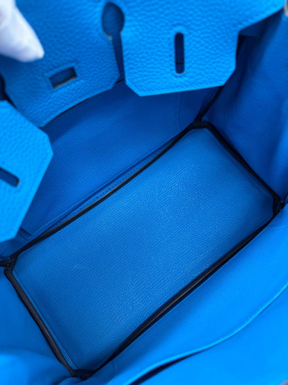 Hermès 25 Birkin Zanzibar Blue Palladium Hardware stamp Y