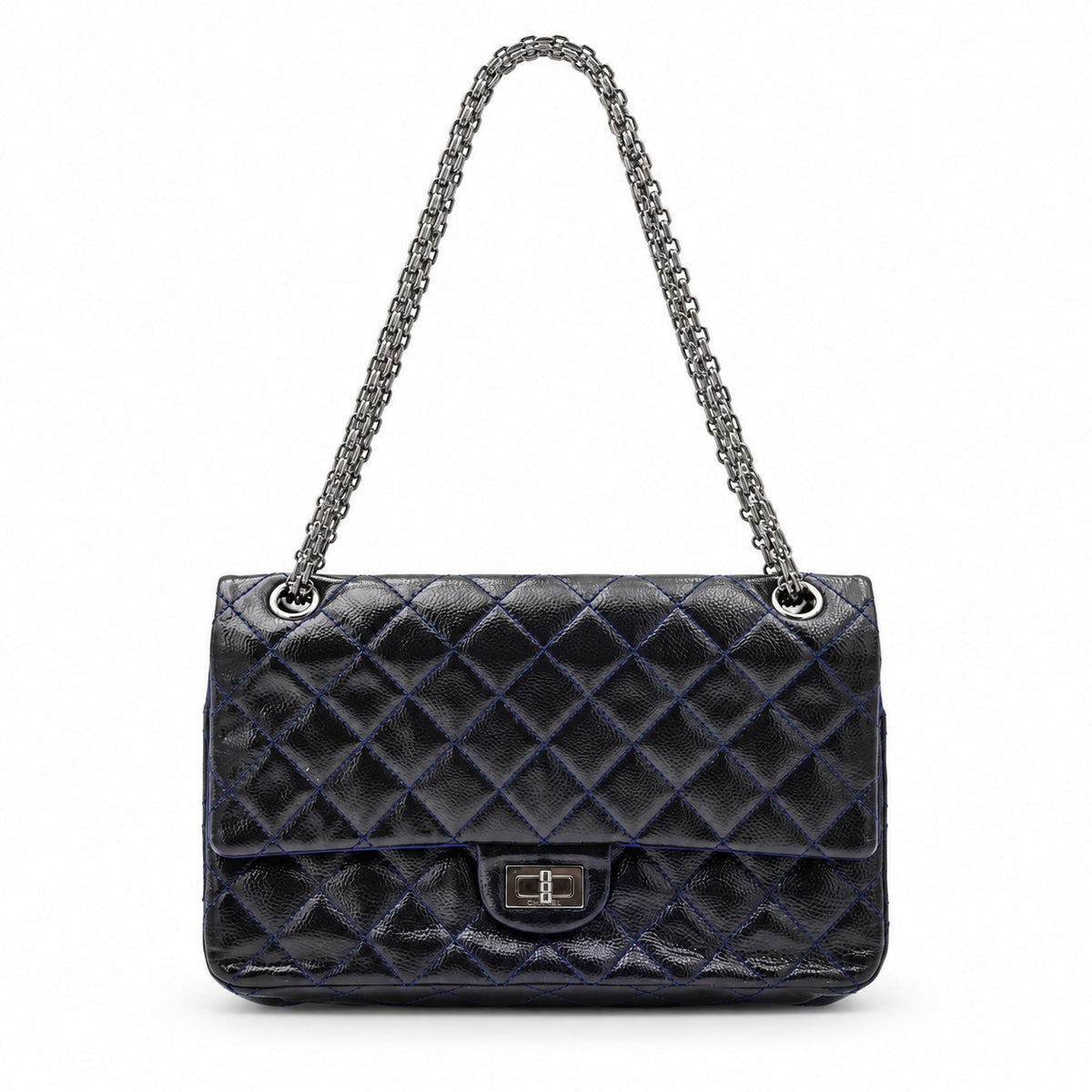 Chanel Aged Calfskin Large 2.55 Reissue 226 Flap Bag Navy Ruthenium