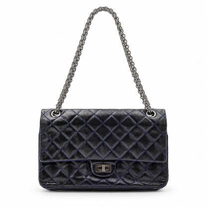 Chanel Aged Calfskin Large 2.55 Reissue 226 Flap Bag Navy Ruthenium