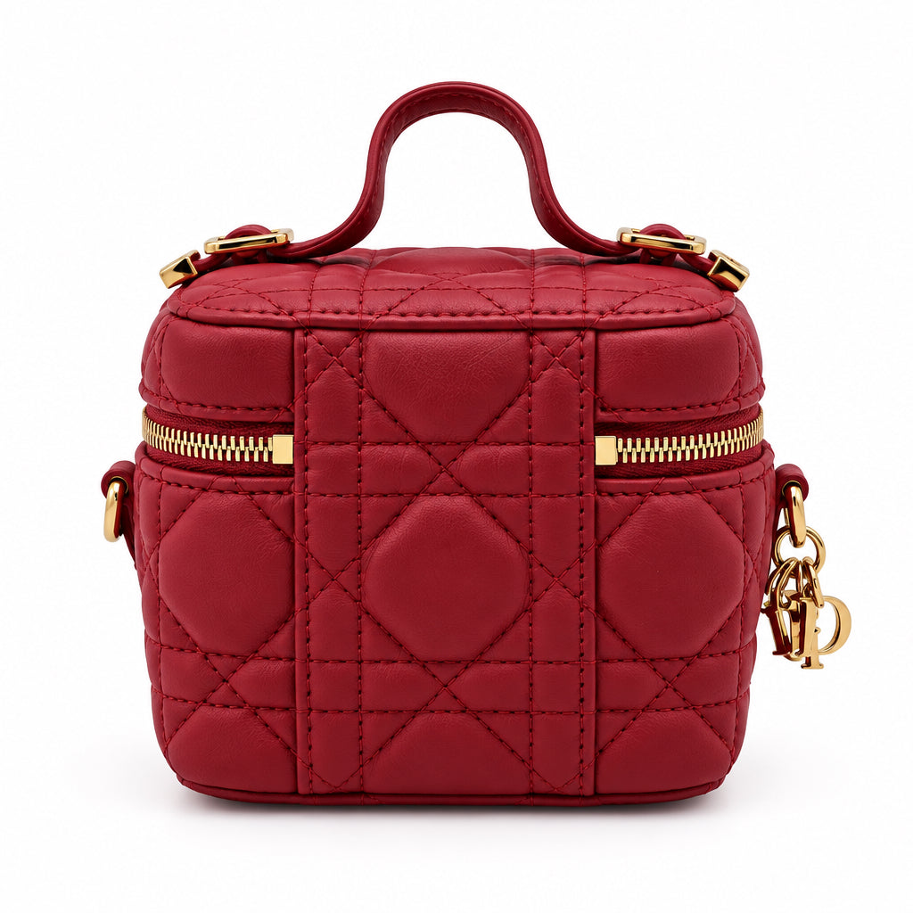 Dior Cannage Lambskin Lady Dior Micro Vanity Case Burgundy SHW