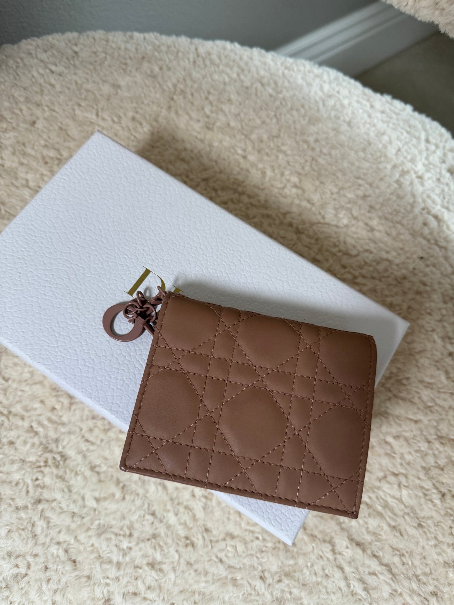 Dior Beige Ultramatte Cannage Leather Mini Lady Dior Wallet