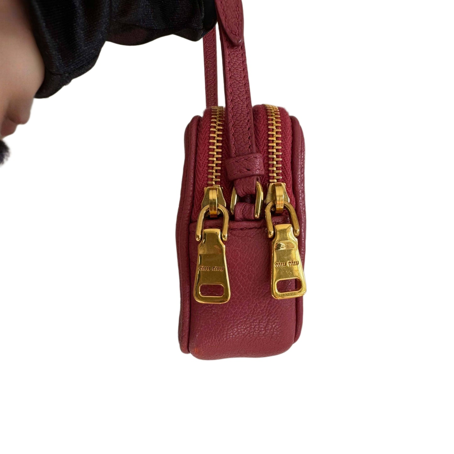 MIU MIU Red Madras Leather Bandoliera Pochette Bag