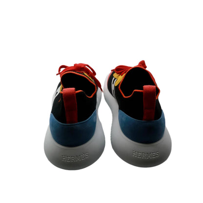 Hermes Knit Suede Goatskin Women's Crew Sneakers 38 Multicolor