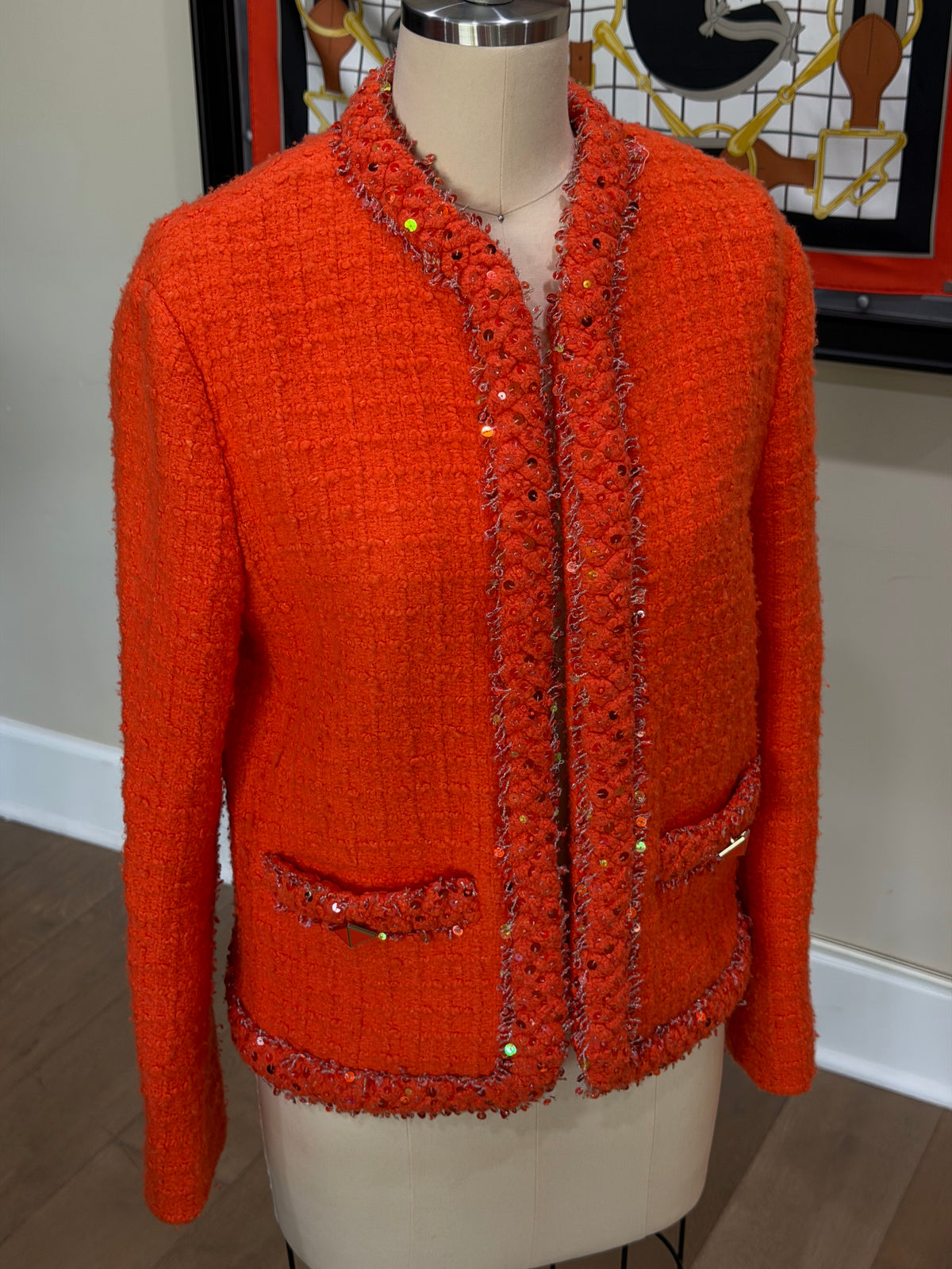 Valentino Orange Sequin Tweed Jacket & Shorts Set