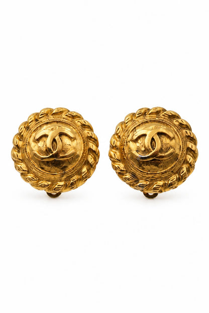 Chanel Gold-Tone Round Logo Clip Earrings