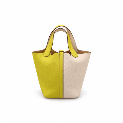 Hermès Leather Picotin Lock 18 Bag Yellow White SHW