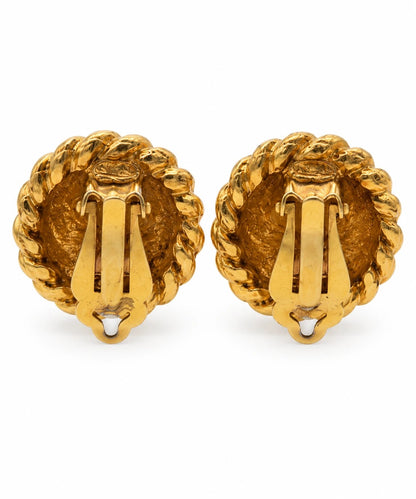 Chanel Gold-Tone Round Logo Clip Earrings