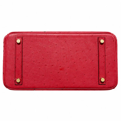 Hermès Birkin 30 Ostrich Leather, Rouge Vif, Gold Hardware, A Stamp