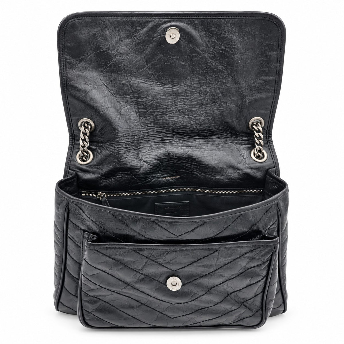 Saint Laurent Niki Crinkled Leather  Medium Shoulder Bag Black