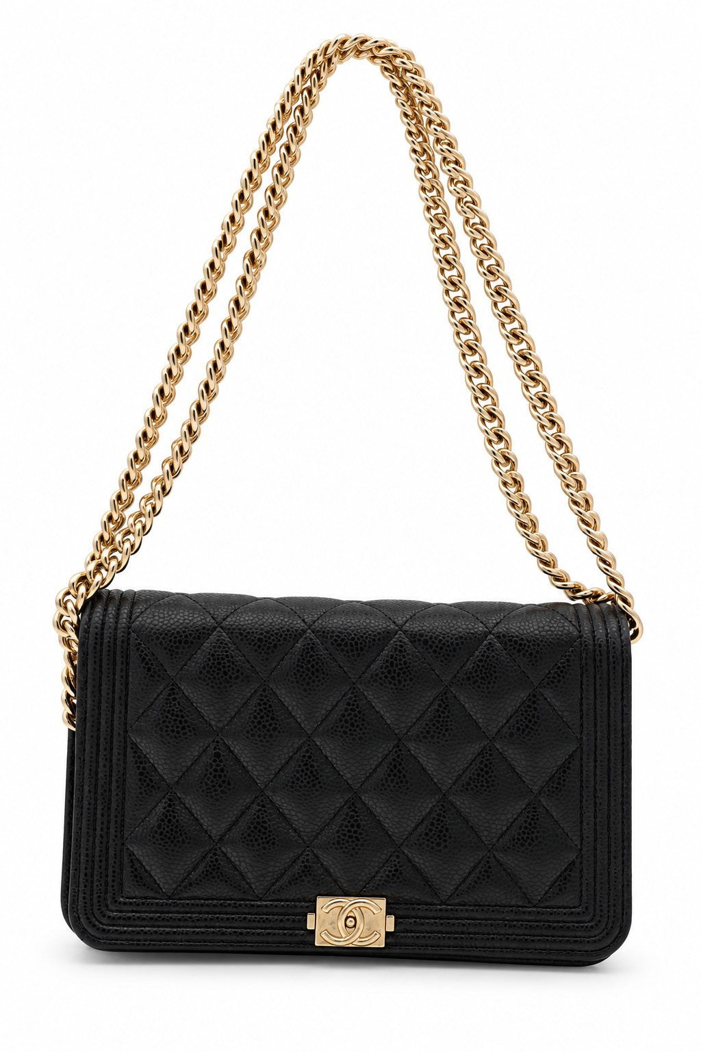 Chanel Quilted Caviar Leather Boy Wallet on Chain Black GHW