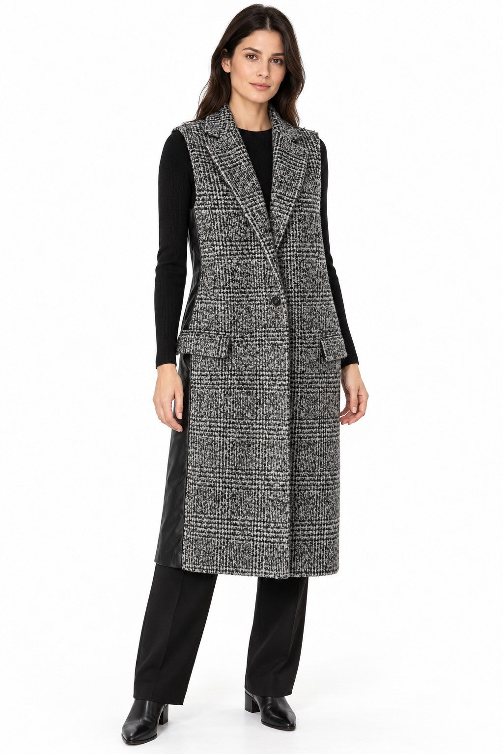 Max Mara Black & White Sleeveless Long Coat