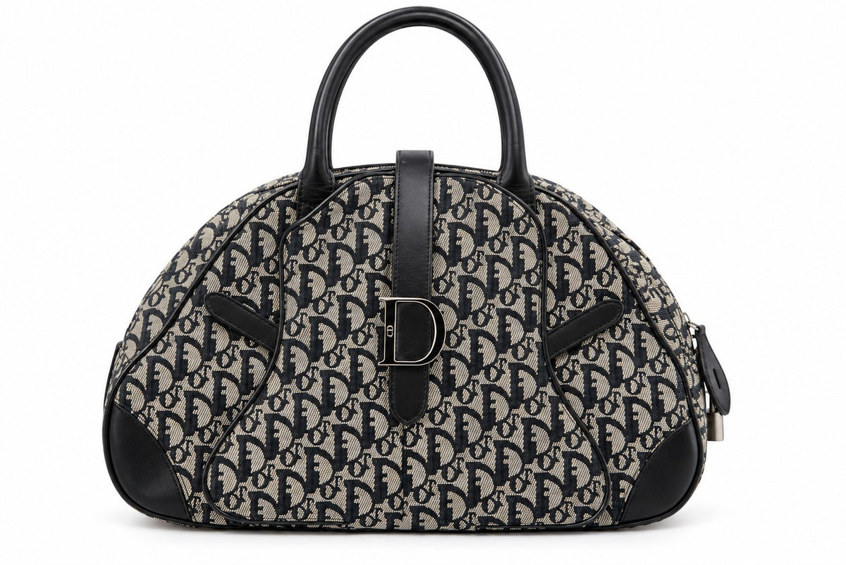 Dior Diorissimo Canvas Frame Satchel Navy Beige SHW