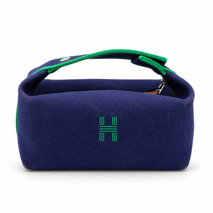 Hermès Canvas Bride-a-Brac PM Case Navy Multicolor PHW