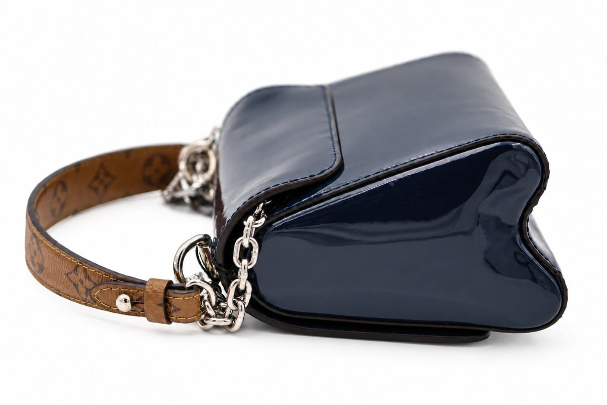 Louis Vuitton Navy Blue Vernis Leather Twist PM Reverse Monogram Canvas Flap