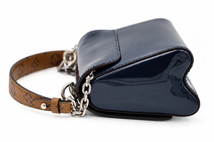 Louis Vuitton Navy Blue Vernis Leather Twist PM Reverse Monogram Canvas Flap