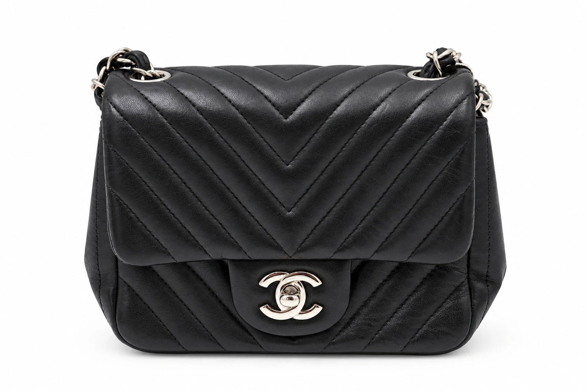 Chanel Chevron Quilted Leather Flap Bag Black SHW