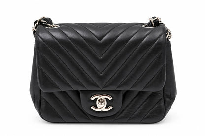 Chanel Chevron Quilted Leather Flap Bag Black SHW