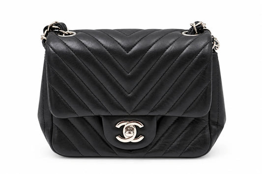 Chanel Chevron Quilted Leather Flap Bag Black SHW