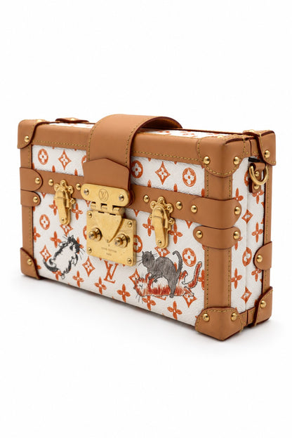 Louis Vuitton Monogram Canvas Kabuki Petite Malle Trunk Bag White Orange GHW