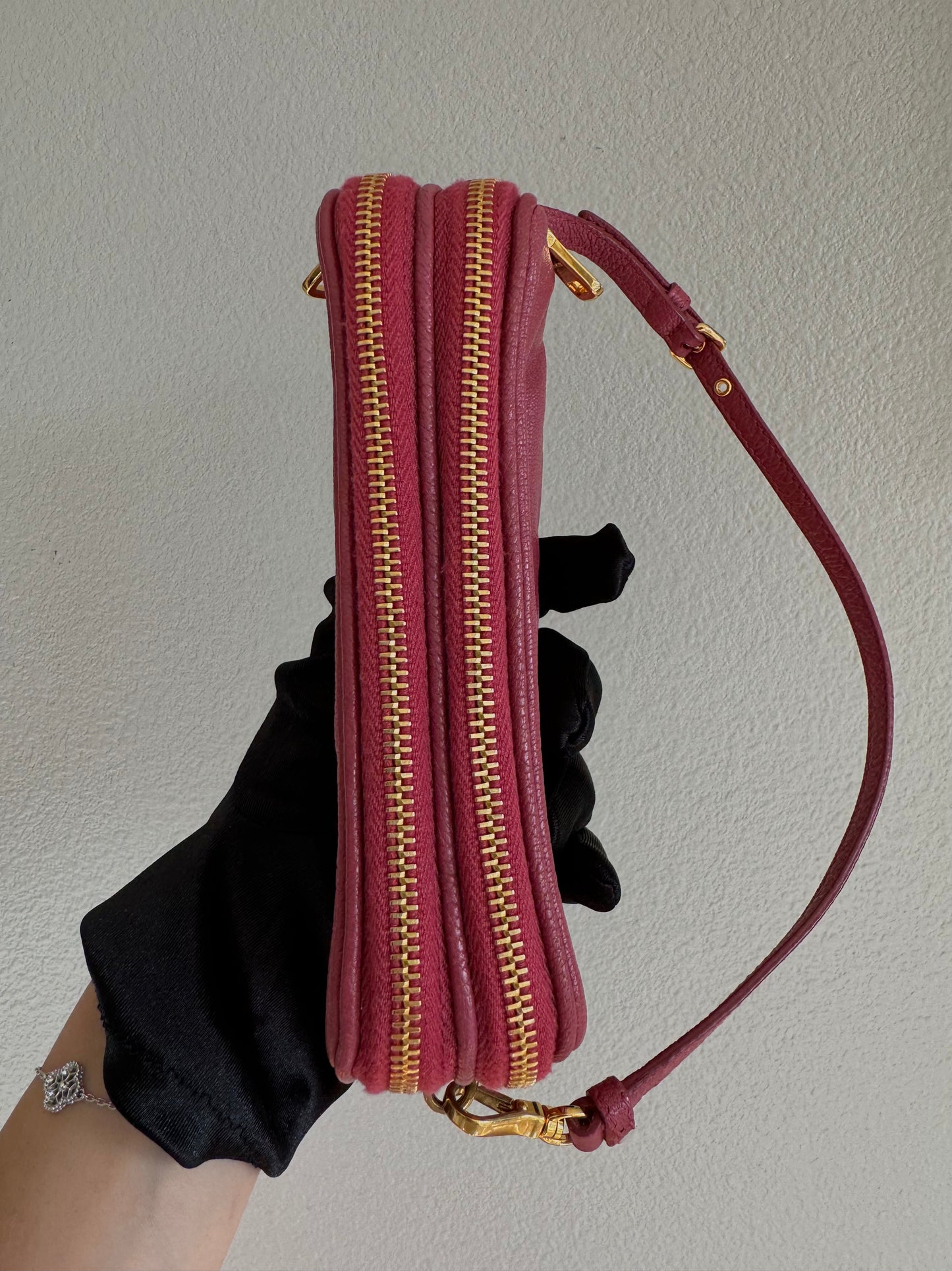 Miu Miu Red Madras Leather Bandoliera Pochette Bag