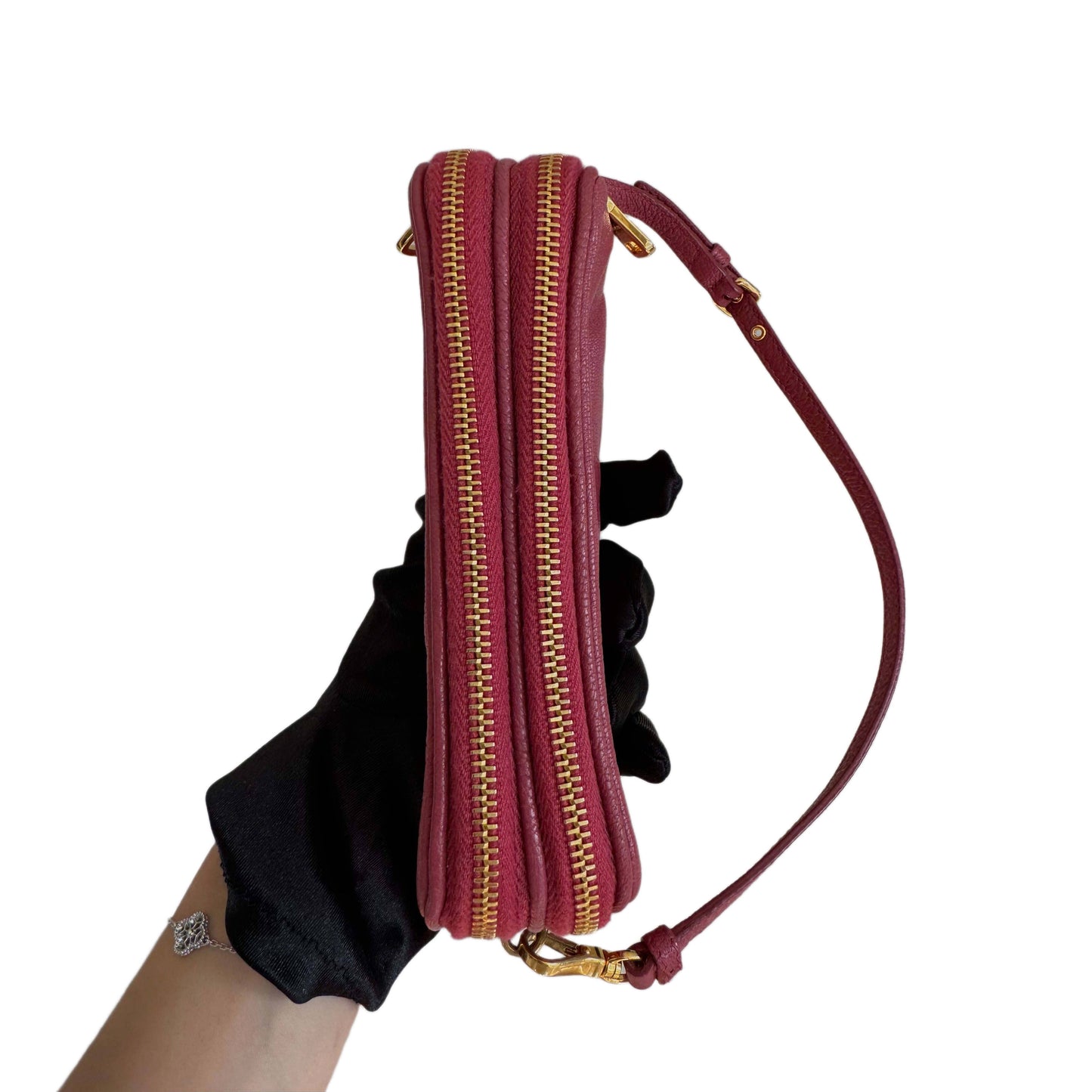 MIU MIU Red Madras Leather Bandoliera Pochette Bag