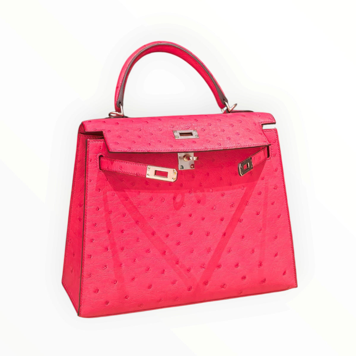 Hermès Kelly 25 Ostrich Leather, E5 Candy Pink, Silver Hardware, D Stamp