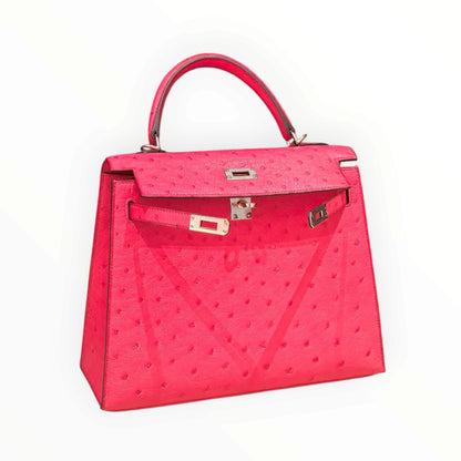 Hermès Kelly 25 Ostrich Leather, E5 Candy Pink, Silver Hardware, D Stamp