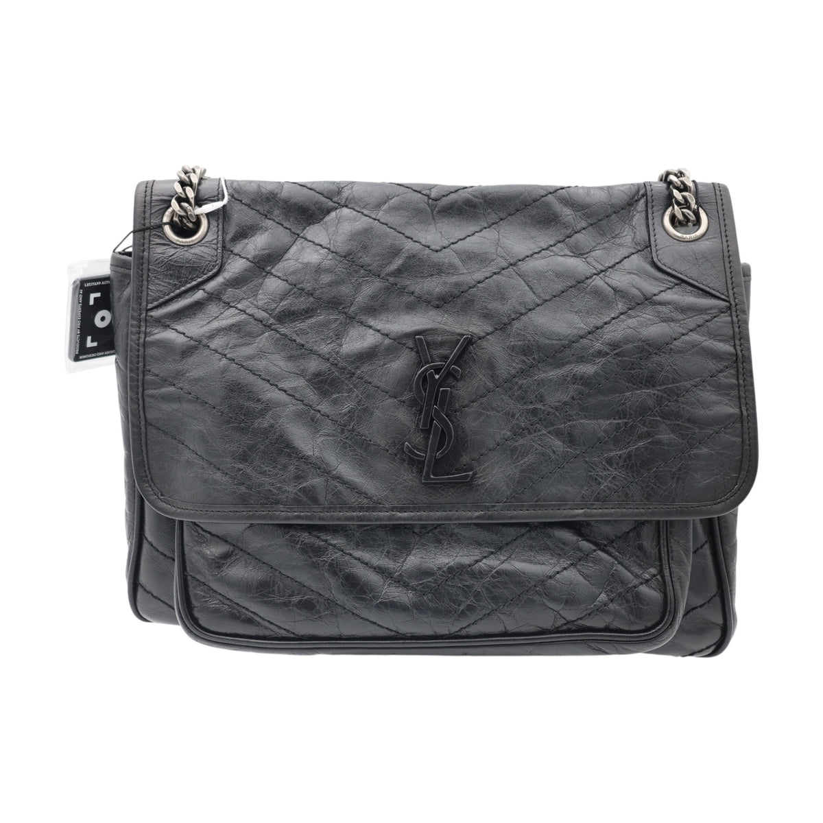 Saint Laurent Niki Crinkled Leather  Medium Shoulder Bag Black