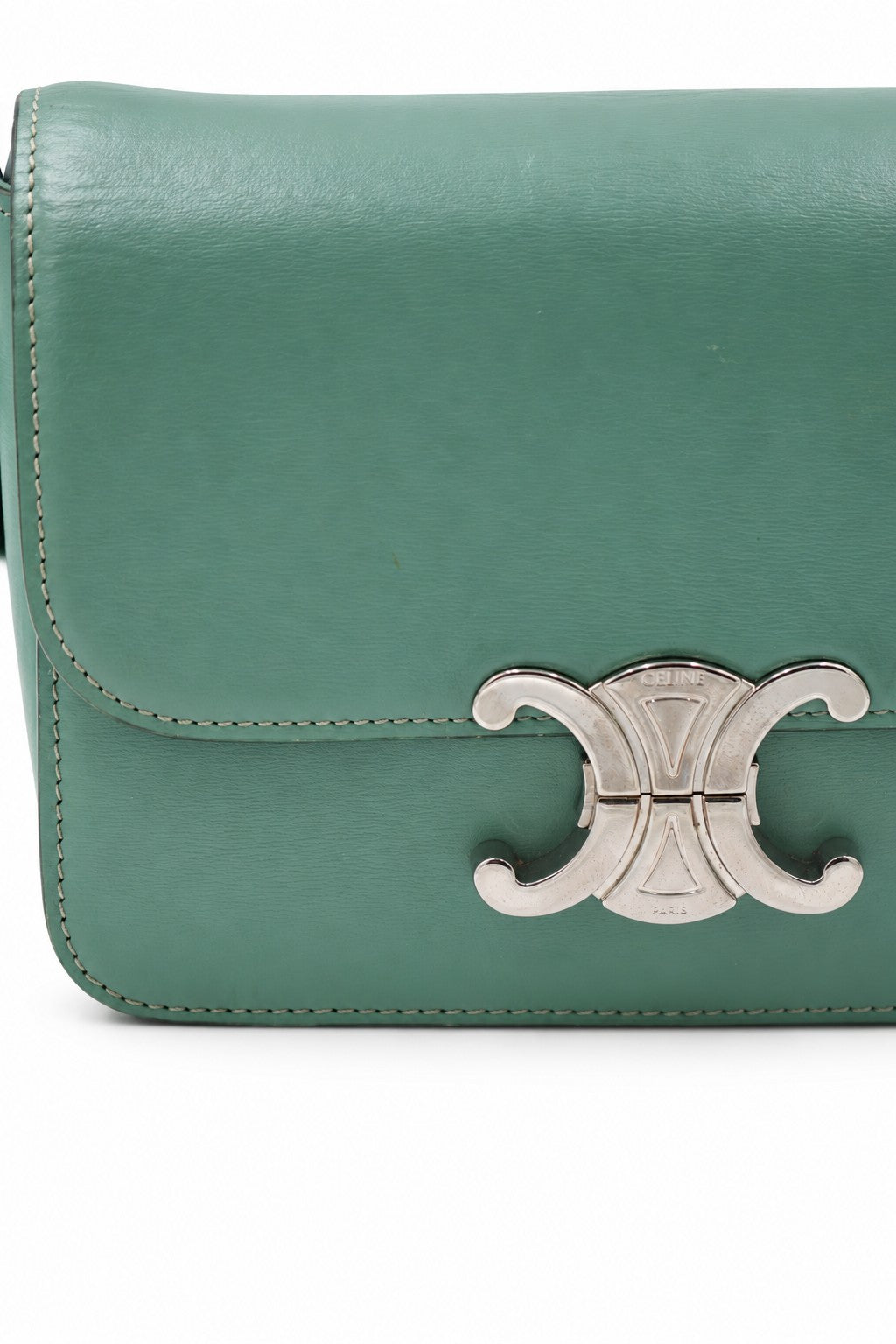 Celine Triomphe Leather Shoulder Bag Green SHW