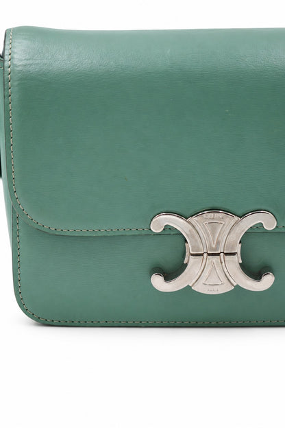 Celine Triomphe Leather Shoulder Bag Green SHW