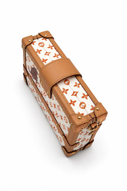 Louis Vuitton Monogram Canvas Kabuki Petite Malle Trunk Bag White Orange GHW