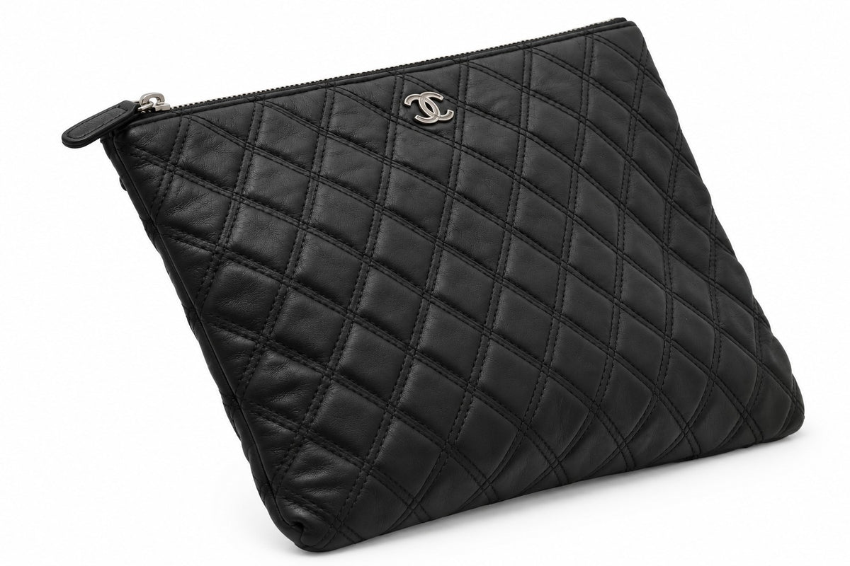 Chanel Quilted Caviar Leather O-Case Clutch Black