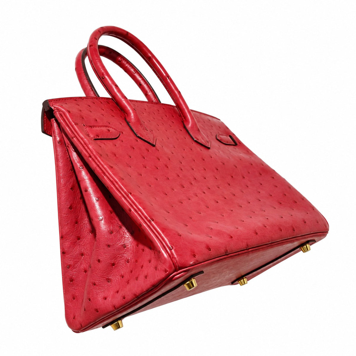 Hermès Birkin 30 Ostrich Leather, Rouge Vif, Gold Hardware, A Stamp