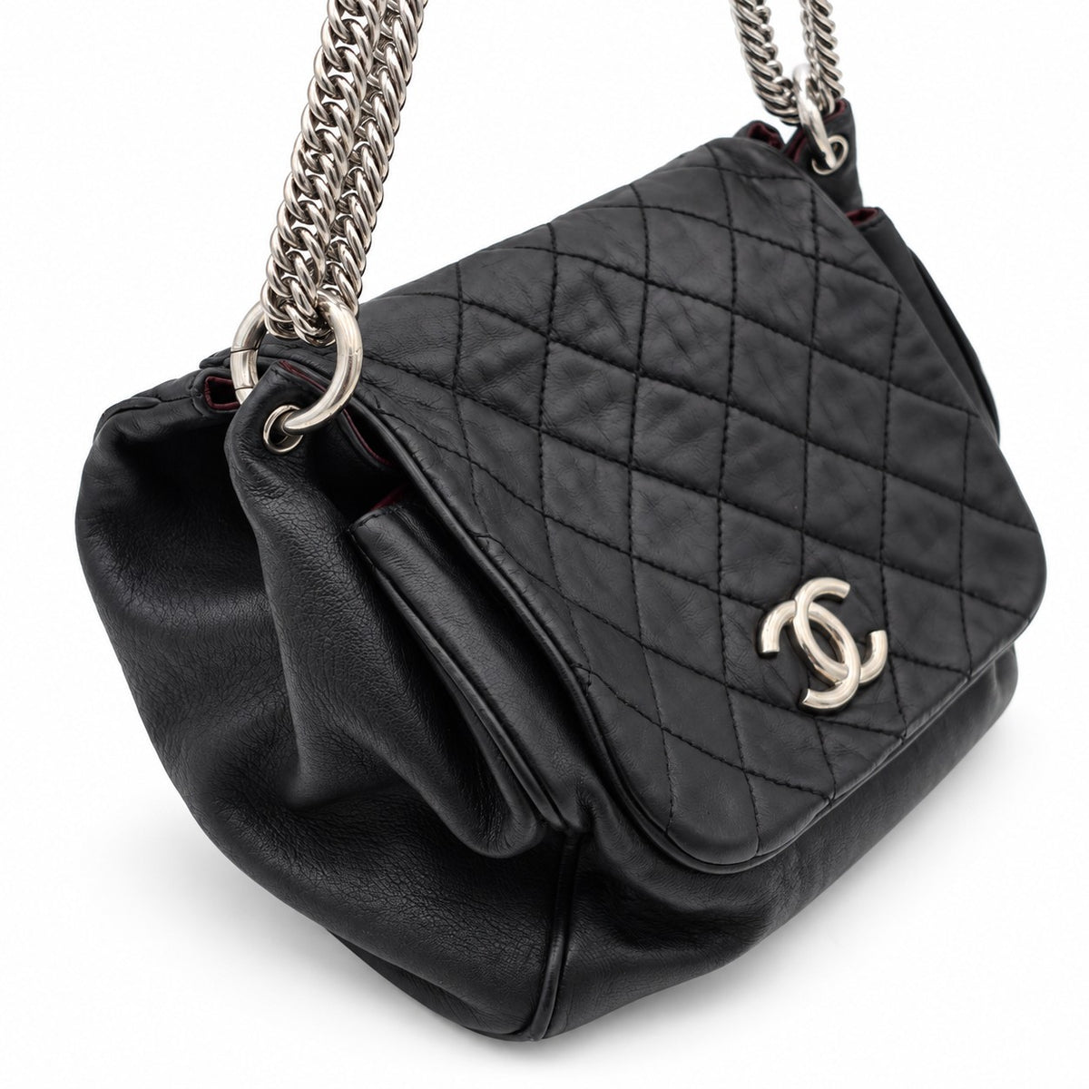 Chanel Quilted Leather Chain Tote Bag Black SHW