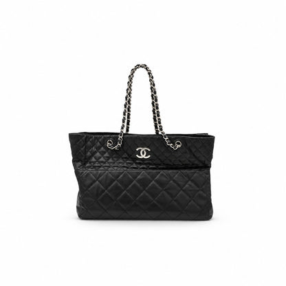 Chanel Quilted Lambskin Chain Shoulder Tote Black SHW