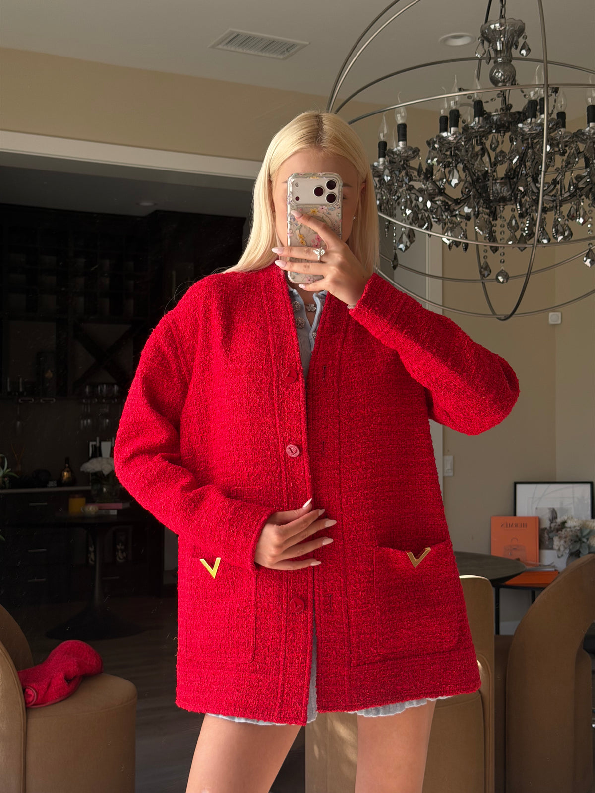 Valentino SS24 Chinese New Year Rosso Tweed Jacket, Skirt & Shorts Set
