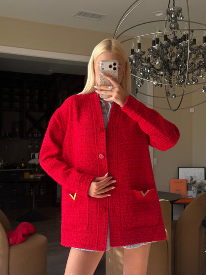 Valentino SS24 Chinese New Year Rosso Tweed Jacket, Skirt & Shorts Set