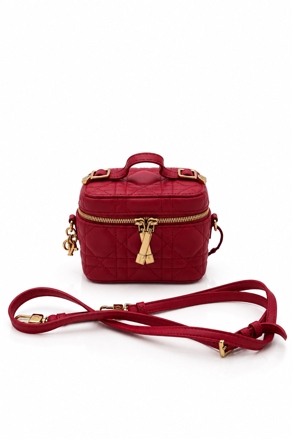 Dior Cannage Lambskin Lady Dior Micro Vanity Case Burgundy SHW