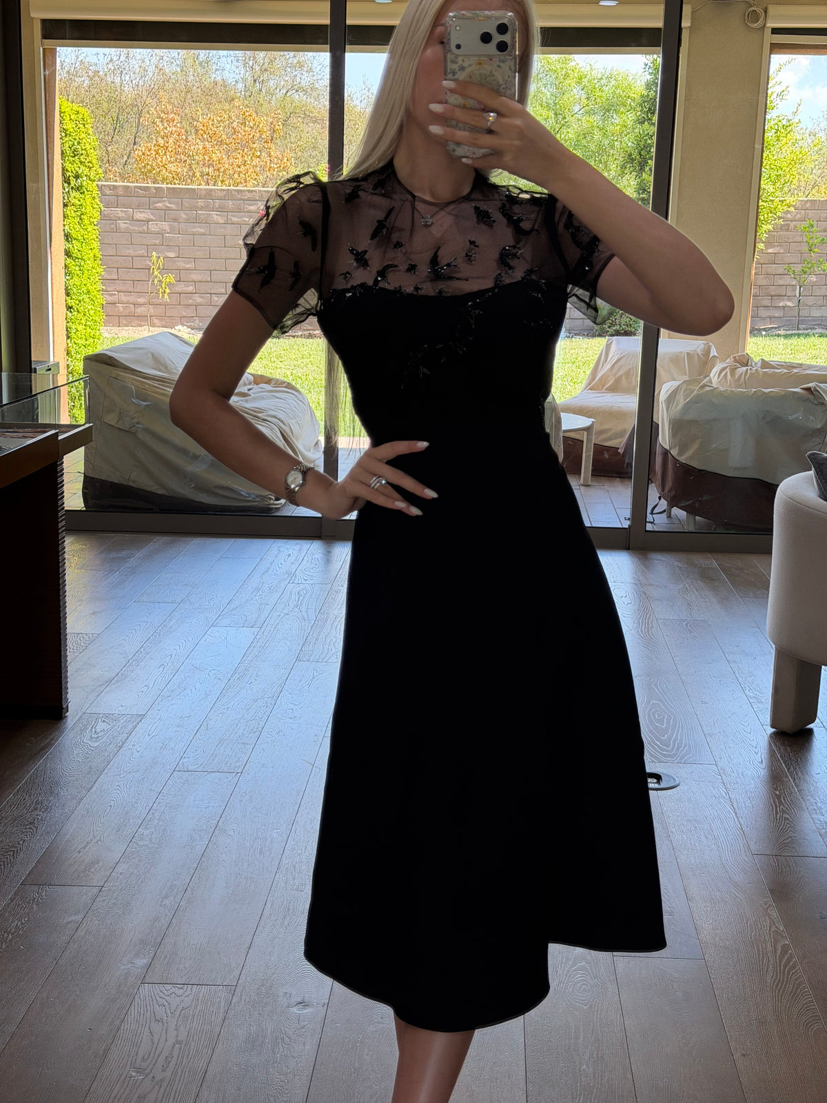 Valentino Black Sequin Embroidered Lace Dress