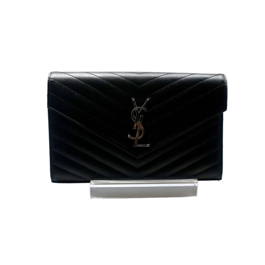 Saint Laurent  Grain De Poudre Matelasse Chevron Monogram Chain Wallet Black