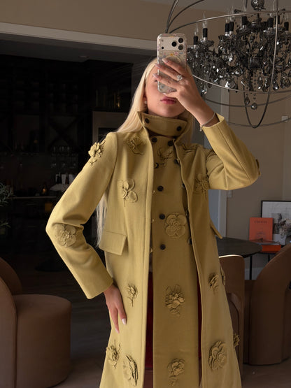 Valentino Limited Edition Avocado Floral Wool Coat