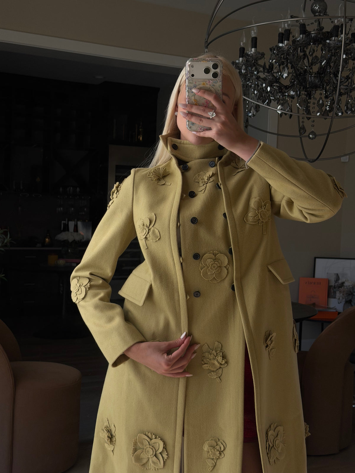 Valentino Limited Edition Avocado Floral Wool Coat