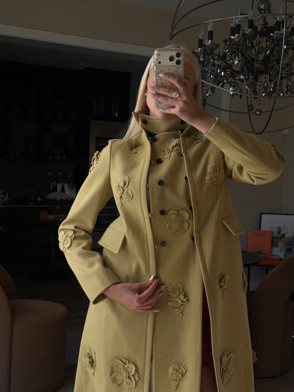 Valentino Limited Edition Avocado Floral Wool Coat