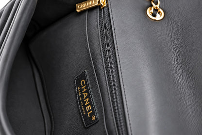 Chanel Chevron Quilted Leather Flap Bag Black GHW