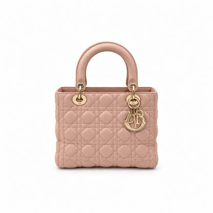 Dior Cannage Lambskin Medium Lady Dior Bag Pink GHW