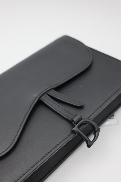 Dior Ultramatte Calfskin Saddle Wallet on Chain Black Black Hardware