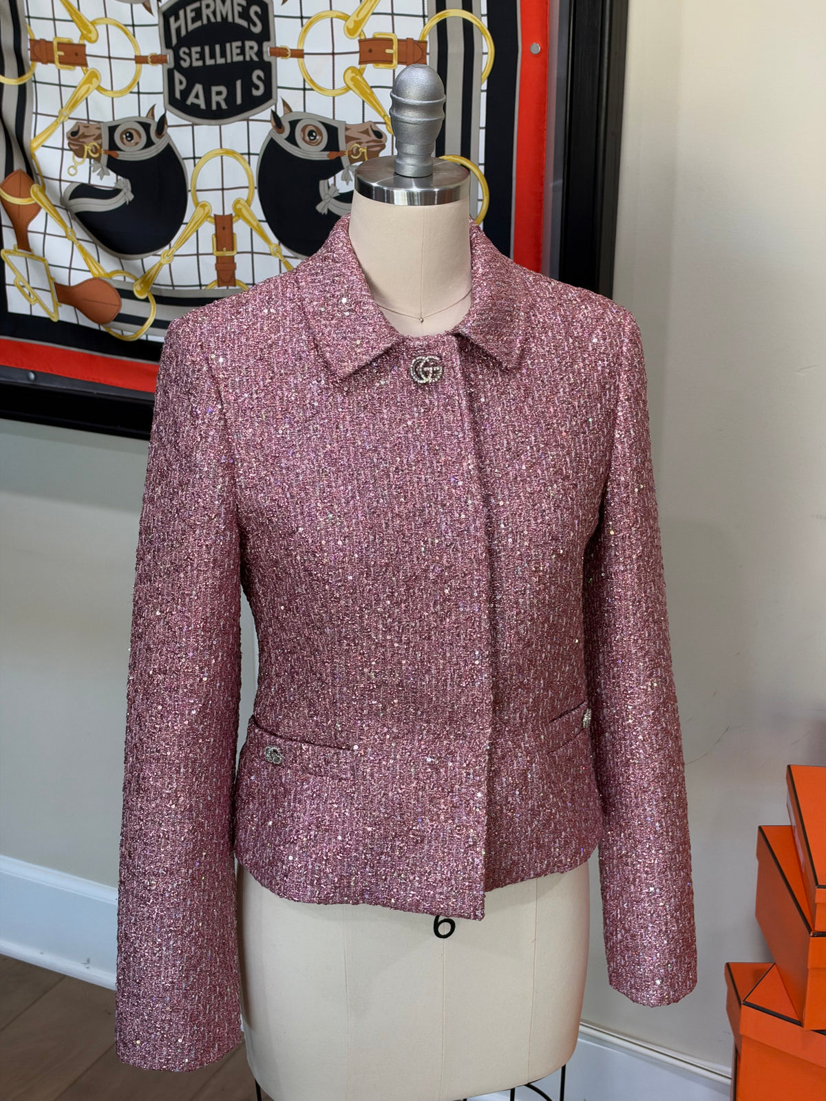Gucci Pink Crystal GG Jacket